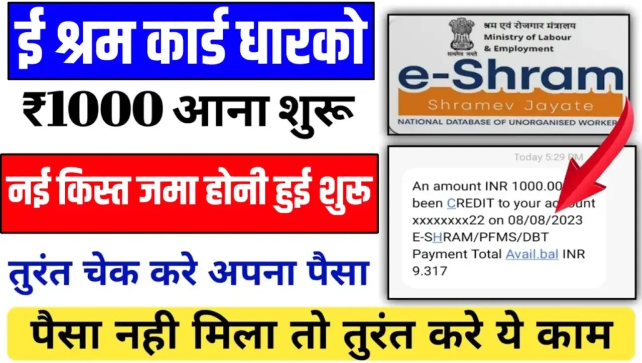 E Shram Card Bhatta: सरकार दे रही हैं ई-श्रम कार्डको हर महीने 1000 रूपए, बस ये काम करना होगा