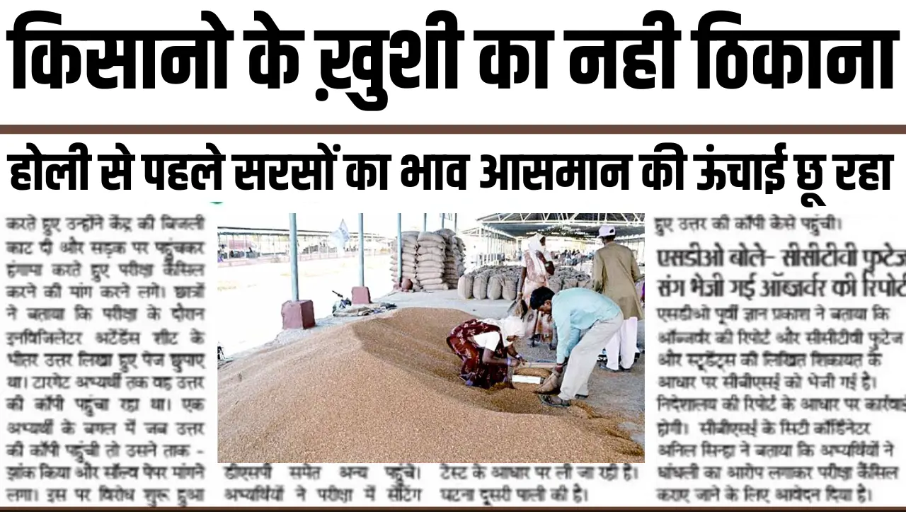 Sarson Mandi Bhav : होली से पहले सरसों का भाव आसमान की ऊंचाई छू रहा, किसानो के ख़ुशी का नही ठिकाना,