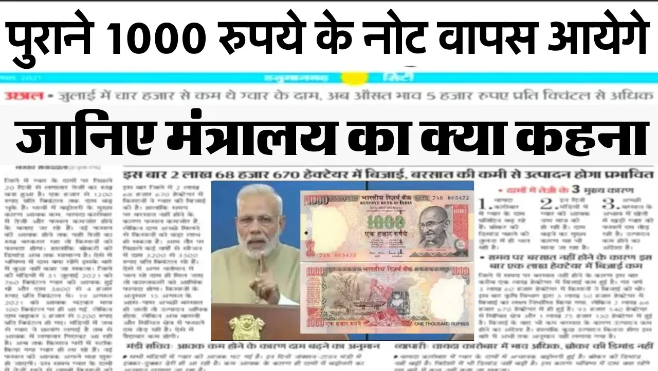 RBI Update : पुराने 1000 रुपये के नोट की होगी एंट्री? जानें मंत्रालय का जवाब