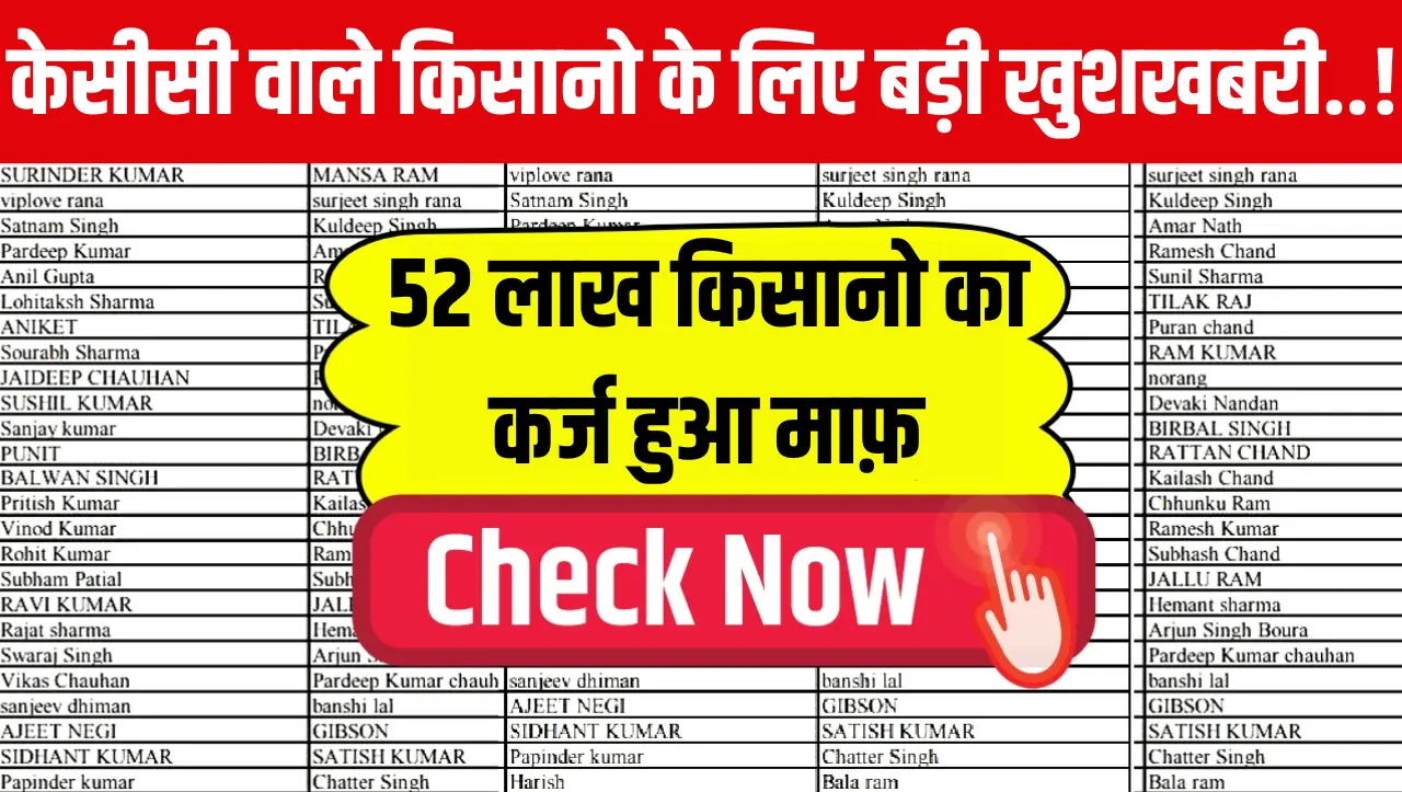 KCC Karj Maaf List: केसीसी वाले किसानो के लिए बड़ी खुशखबरी..! 52 लाख किसानो का कर्ज हुआ माफ़, नई लिस