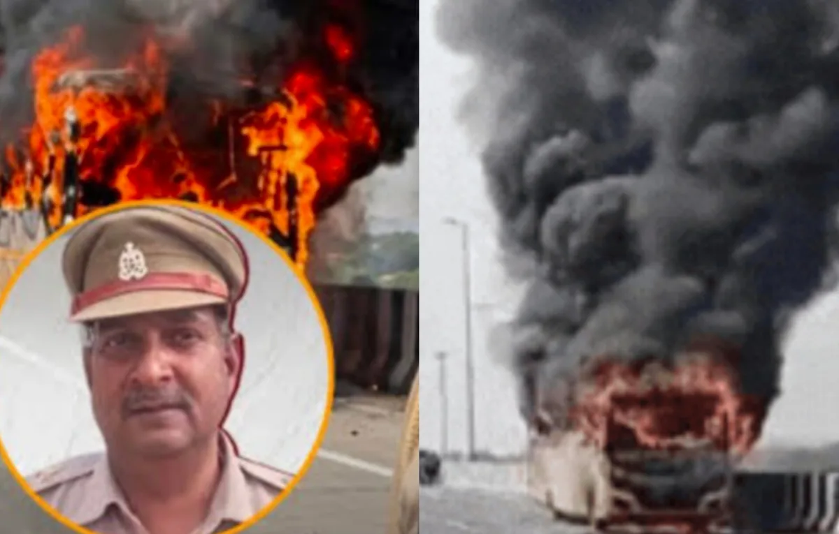 स्कूल बस में आग ,मथुरा-बरेली हाईवे ,सब-इंस्पेक्टर सत्येंद्र सिंह यादव ,बच्चों की जान बचाई ,बस हादसा